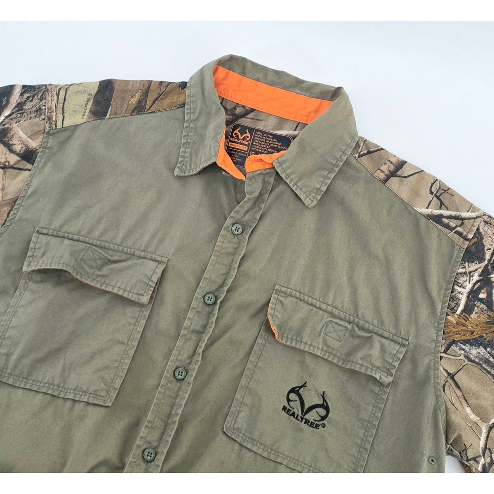 Realtree Gorpcore Button Down Shirt Size L Mens Camo Olive Green Short Sleeve